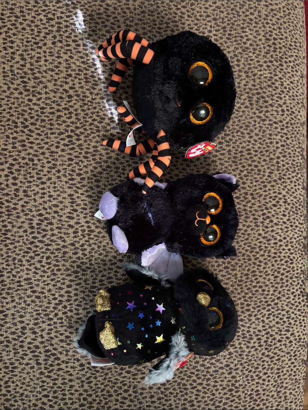 Ty Black and Orange Halloween Plush Trio - Spider, Bat, Owl